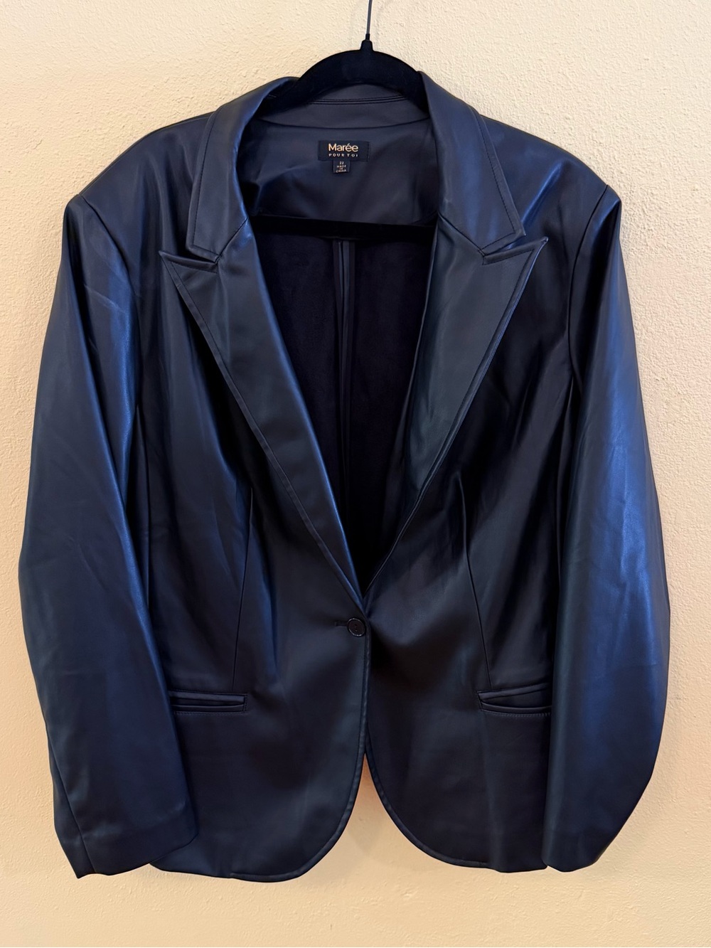 Women's Black Faux Leather Blazer Jacket